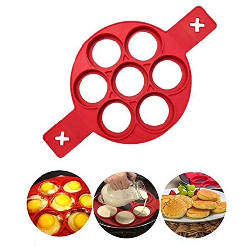 mama stadt Molde Panqueque Antiadherente Anillo del Huevo Frito Pancake Reutilizable Utensilios de Cocina de Silicona Modelo de Pastel Rojo/Ronda