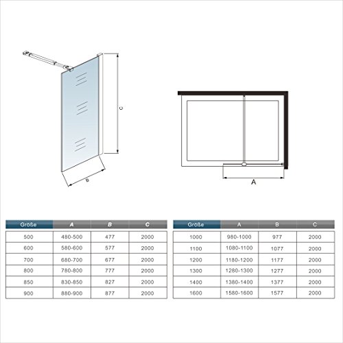 Mampara ducha Panel Pantalla Fija cristal 8mm templado para baño Barra 73-120cm (Panel 110x200cm)