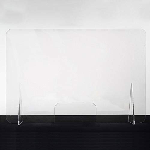 Mampara Protectora de Metacrilato Transparente con Ventanillas y Bases para Mostrador y Mesa, Medida de 100x80cm, Grosor de 3mm