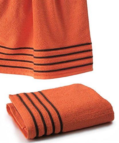 Managal-Toalla De baño 100 x 150 cm, 100% algodón 550 g/m², Color Naranja con Liserets, Color marrón