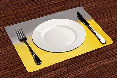 Manteles Individuales, Gris y amarillo, imagen de diseño Ombre de impresión de pincel de ,Mantel Individual Antideslizante Lavable Resistente Al Calor para Hoteles Restaurante Catering (Paquete de 4)