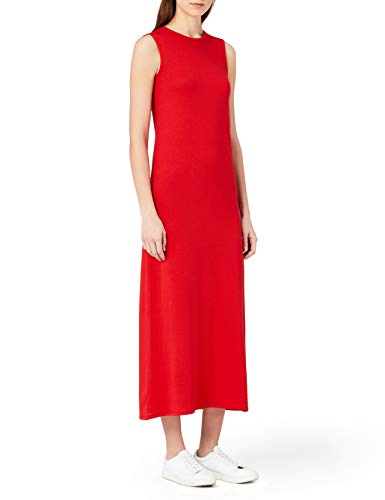 Marca Amazon - MERAKI Vestido Maxi Slim Fit de Algodón Mujer, Rojo (Red), 38, Label: S