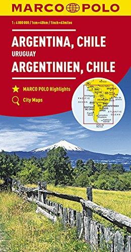 MARCO POLO Kontinentalkarte Argentinien, Chile 1:4 000 000: Bolivien, Paraguay, Uruguay, Falkland: Wegenkaart 1:4 000 000