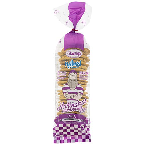 Marineras Daveiga, Galleta Marinera 100% Natural con Semillas de Chía y Aceite de Oliva Extra Virgen. Sin azúcares añadidos. Sin conservantes ni colorantes- 5 bolsas de 200 gr. (Total 1000 gr.)