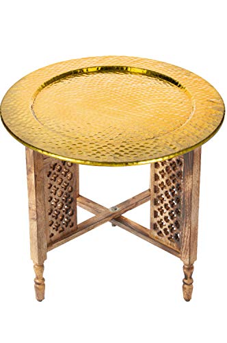 Marrakesch Hania - Mesa de centro (60 cm de diámetro, redonda, estilo oriental, plegable, estructura de madera), color marrón