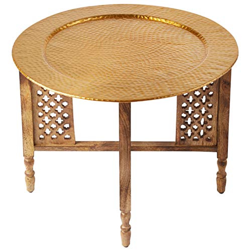 Marrakesch Hania - Mesa de centro (60 cm de diámetro, redonda, estilo oriental, plegable, estructura de madera), color marrón