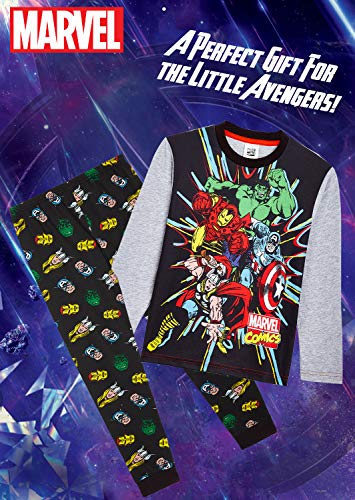 Marvel Avengers Pijama Niño, Pijamas Niños de Los Vengadores Superheroes Capitan America, Hulk, Iron Man y Thor, Conjunto de Dos Piezas Manga Larga, Regalos para Niños y Adolescentes (5-6 años)