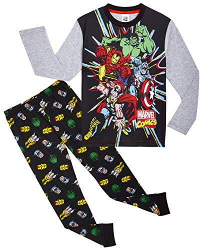 Marvel Avengers Pijama Niño, Pijamas Niños de Los Vengadores Superheroes Capitan America, Hulk, Iron Man y Thor, Conjunto de Dos Piezas Manga Larga, Regalos para Niños y Adolescentes (5-6 años)