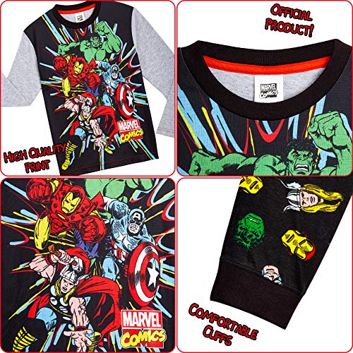 Marvel Avengers Pijama Niño, Pijamas Niños de Los Vengadores Superheroes Capitan America, Hulk, Iron Man y Thor, Conjunto de Dos Piezas Manga Larga, Regalos para Niños y Adolescentes (5-6 años)