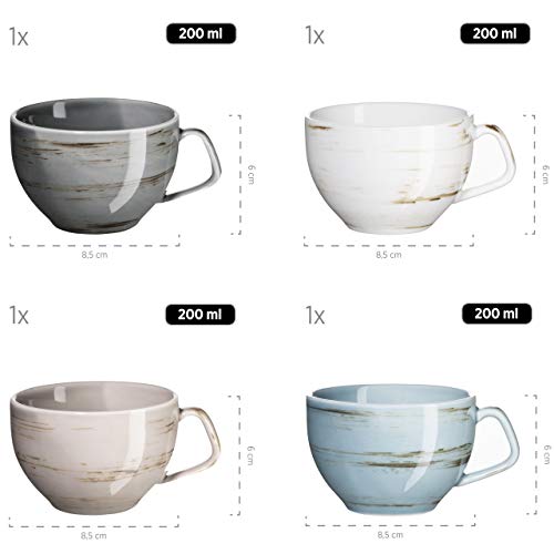 MÄSER Serie Derby Juego café Premium para 4 Personas en Calidad gastronómica, Tazas con platillos en diseño Moderno Pastel de Colores, Porcelana Duradera