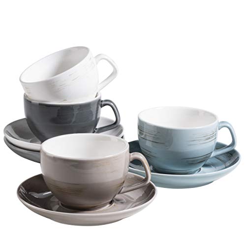 MÄSER Serie Derby Juego café Premium para 4 Personas en Calidad gastronómica, Tazas con platillos en diseño Moderno Pastel de Colores, Porcelana Duradera