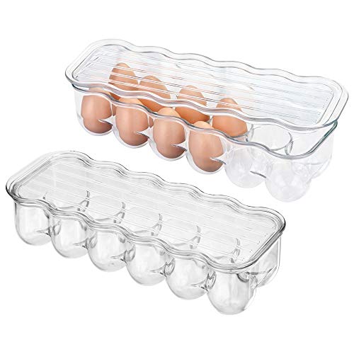 mDesign Huevera de plástico para la nevera – Envase para huevos con tapa con capacidad para 12 huevos – El complemento de cocina imprescindible – Color: transparente - Paquete de 2