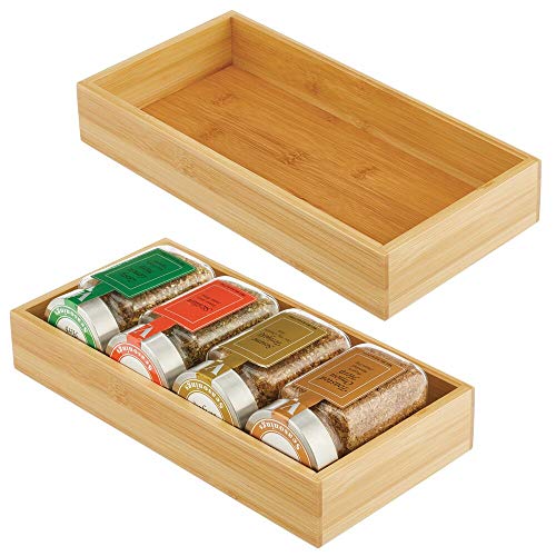 mDesign Juego de 2 cajas de bambú – Cajón de almacenaje multiusos para armarios, cajones y superficies – Organizador de madera abierto de bambú ecológico – natural