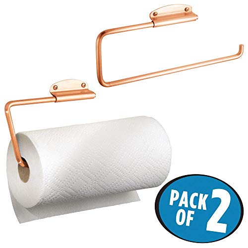 mDesign Juego de 2 portarrollos de cocina – Práctico y compacto soporte para papel de cocina – Portarrollos de pared o armarios de fácil montaje – color cobre