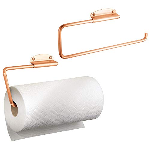 mDesign Juego de 2 portarrollos de cocina – Práctico y compacto soporte para papel de cocina – Portarrollos de pared o armarios de fácil montaje – color cobre