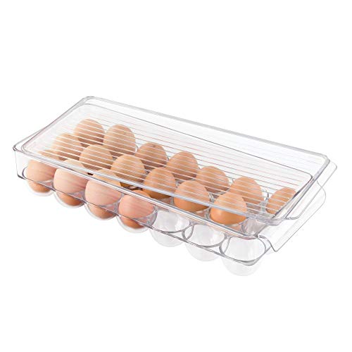 mDesign Juego de 4 Piezas para Cocina, con 2 envases de plástico para Alimentos, especiero y huevera con Tapa – Cajas organizadoras para Nevera – Cajas de plástico para refrigerador – Transparente