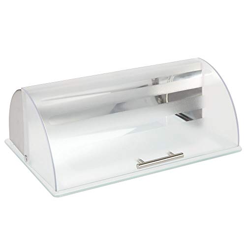 mDesign Panera de Metal y Cristal – Caja de Pan con tapadera de plástico para un Cierre hermético – Elegante Caja de almacenaje con Ventana para Guardar Pan – Plateado Mate