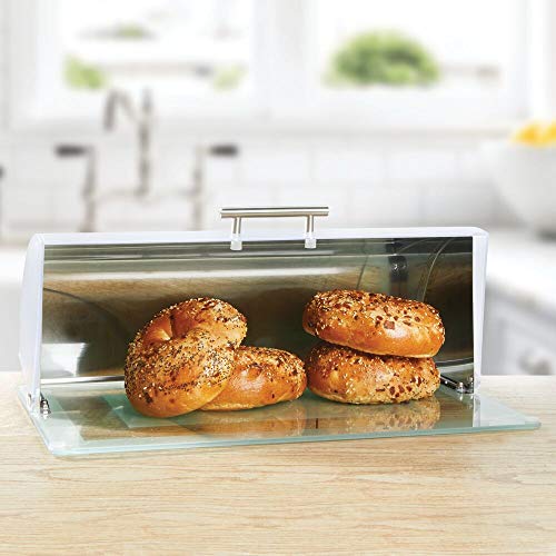 mDesign Panera de Metal y Cristal – Caja de Pan con tapadera de plástico para un Cierre hermético – Elegante Caja de almacenaje con Ventana para Guardar Pan – Plateado Mate