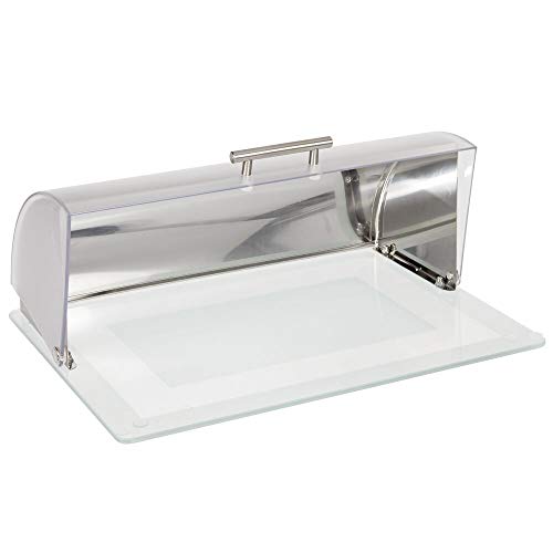 mDesign Panera de Metal y Cristal – Caja de Pan con tapadera de plástico para un Cierre hermético – Elegante Caja de almacenaje con Ventana para Guardar Pan – Plateado Mate