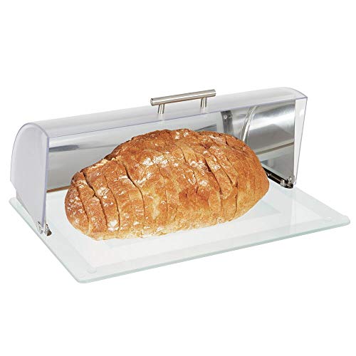 mDesign Panera de Metal y Cristal – Caja de Pan con tapadera de plástico para un Cierre hermético – Elegante Caja de almacenaje con Ventana para Guardar Pan – Plateado Mate