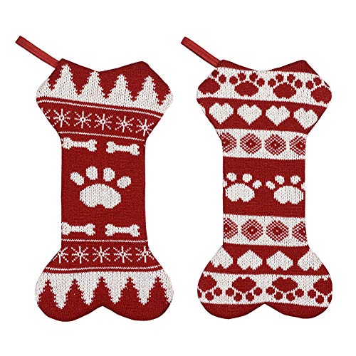 Medias Navideñas para Perros, 2 Piezas Calcetines Navideños Grandes con Diseño de Hueso de Perro, Calcetines Navideños Bolsas de Regalo para Colgar, Adornos Navideños para Chimenea, Árbol de Navidad