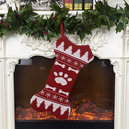 Medias Navideñas para Perros, 2 Piezas Calcetines Navideños Grandes con Diseño de Hueso de Perro, Calcetines Navideños Bolsas de Regalo para Colgar, Adornos Navideños para Chimenea, Árbol de Navidad