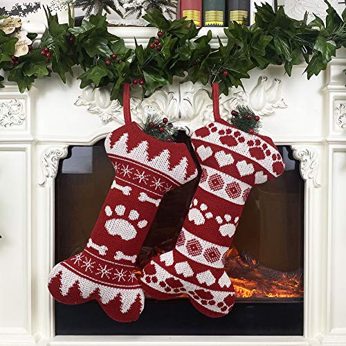 Medias Navideñas para Perros, 2 Piezas Calcetines Navideños Grandes con Diseño de Hueso de Perro, Calcetines Navideños Bolsas de Regalo para Colgar, Adornos Navideños para Chimenea, Árbol de Navidad