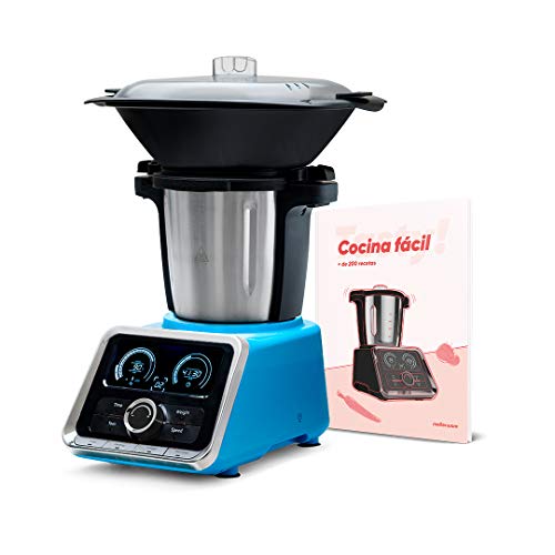 Mellerware Robot de Cocina Multifunción Tasty! Capacidad 2.5 L Temperatura hasta 120ºC. 12 velocidades + TURBO. Incluye Recetario +200 recetas, temporizador y balanza incorporados. Jarra Apta Lavavajillas. Color Azul.