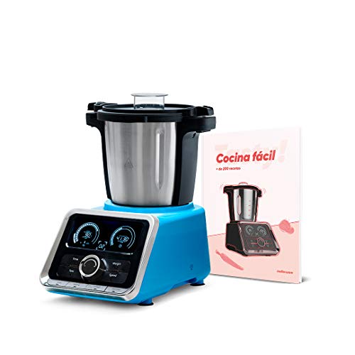 Mellerware Robot de Cocina Multifunción Tasty! Capacidad 2.5 L Temperatura hasta 120ºC. 12 velocidades + TURBO. Incluye Recetario +200 recetas, temporizador y balanza incorporados. Jarra Apta Lavavajillas. Color Azul.