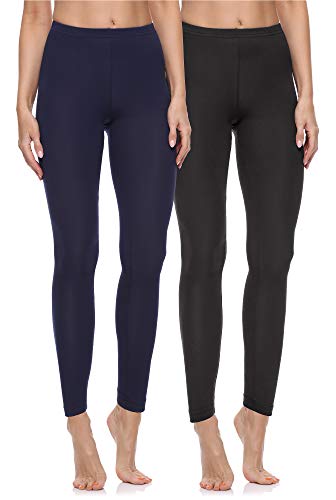 Merry Style Lote de 2 Leggins Largos Mallas Deportivas Mujer MS10-198 (Negro/Azul Marino, M)