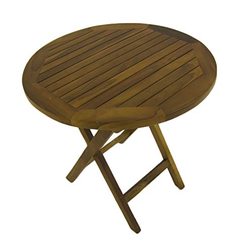 Mesa de jardín Auxiliar de Madera Teca | Redonda | Madera Teca Grado A | Tamaño: 50x50 cm | Tratamiento al Agua aplicado | Portes Gratis