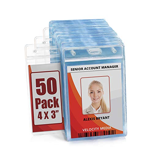 MIFFLIN Portatarjetas de identificación vertical grande (L) (transparente, 101,6x76,2 mm, paquete de 50), Cubiertas de plástico con etiqueta con cremallera, Portaetiquetas