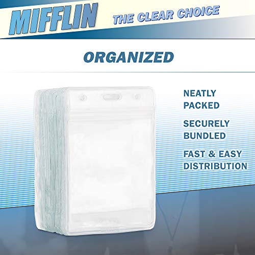 MIFFLIN Portatarjetas de identificación vertical grande (L) (transparente, 101,6x76,2 mm, paquete de 50), Cubiertas de plástico con etiqueta con cremallera, Portaetiquetas