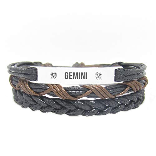 Miiras Pulsera de cumpleaños grabada a mano – Gemini 1 – Negro 10 – Regalo para mujeres, niñas, amigas, madres, hijas, tías que son géminis