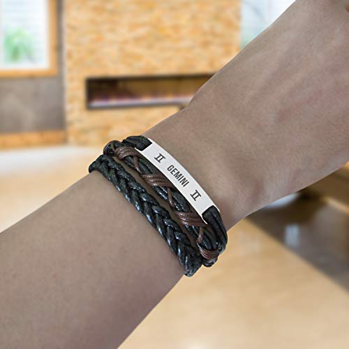 Miiras Pulsera de cumpleaños grabada a mano – Gemini 2 – Negro 10 – Regalo para mujeres, niñas, amigas, madres, hijas, tías que son géminis