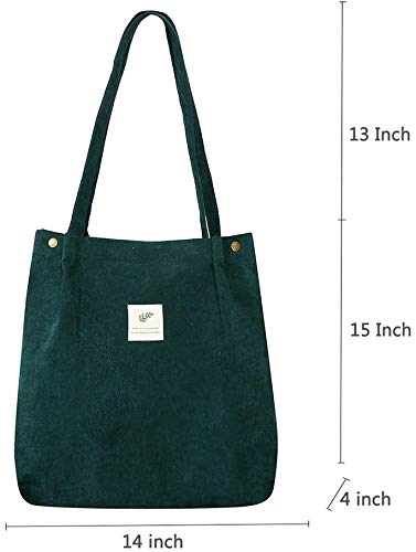 Milai Bolso de pana para damas chica gran Bolso de hombro de pana Bolso de mano lavable reutilizable bolso de bandolera casual para mamá maestra trabajo escolar playa compras comida viajes (Verde)