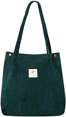 Milai Bolso de pana para damas chica gran Bolso de hombro de pana Bolso de mano lavable reutilizable bolso de bandolera casual para mamá maestra trabajo escolar playa compras comida viajes (Verde)