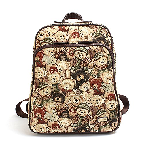 Minetom Duke Oso Retro Lona Backpack Señora Estilo Mochilas Escolares Mochila Escolar Casual Bolsa Viaje Moda Verde One Size(30 * 12 * 35 Cm)