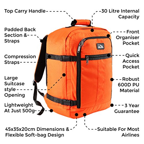 Mini Metz Mochila de Equipaje de Mano de 30 litros – 45 x 35 x 20 cm. (Orange)