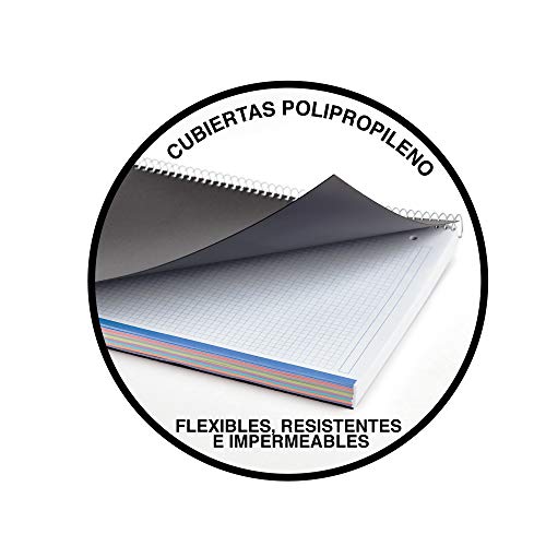 Miquel Rius Basic Polypropylene - Cuaderno de 200 Hojas (franjas de 8 colores), Rayado Horizontal 7 mm, A5, Negro