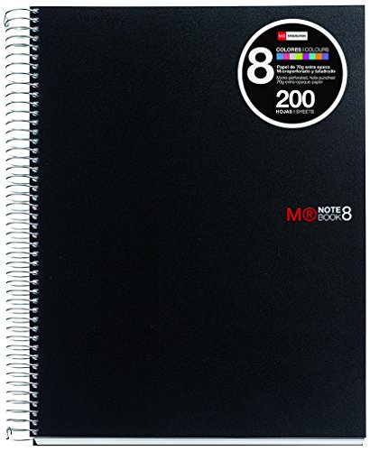 Miquel Rius Basic Polypropylene - Cuaderno de 200 Hojas (franjas de 8 colores), Rayado Horizontal 7 mm, A5, Negro