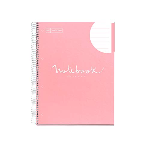 MIQUELRIUS - Cuaderno Notebook Emotions - 1 franja de color, A4, 80 Hojas con rayado horizontal 7mm, Papel 90g, 4 Taladros, Cubierta de Cartón Extraduro, Color Rosa