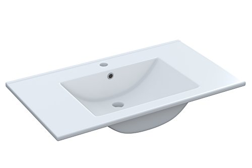 Miroytengo Mueble Lavabo con 3 cajones y Espejo a Juego, para baño Aseo en Color nordik con Cierre Progresivo diseño Moderno 80x45x86 cm Incluye LAVAMANOS CERÁMICO