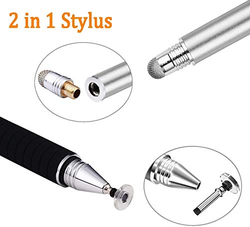 Mixoo Stylus 2 in 1 Lapiz Táctil Capacitivo con Puntas de 2 Repuesto Discos y 1  de Fibra para Pantallas Táctiles Apple Ipads, Ipad Mini, Teléfonos móviles, Smartphones y Tabletas-espacio gris