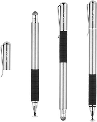 Mixoo Stylus 2 in 1 Lapiz Táctil Capacitivo con Puntas de 2 Repuesto Discos y 1  de Fibra para Pantallas Táctiles Apple Ipads, Ipad Mini, Teléfonos móviles, Smartphones y Tabletas-espacio gris