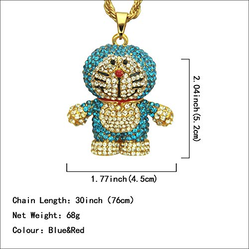 MKHDD Salto de la Cadera hacia Fuera Helado de circonio cúbico Doraemon Gato Collares Pendientes de la joyería Punky Regalo de la Muchacha,Azul