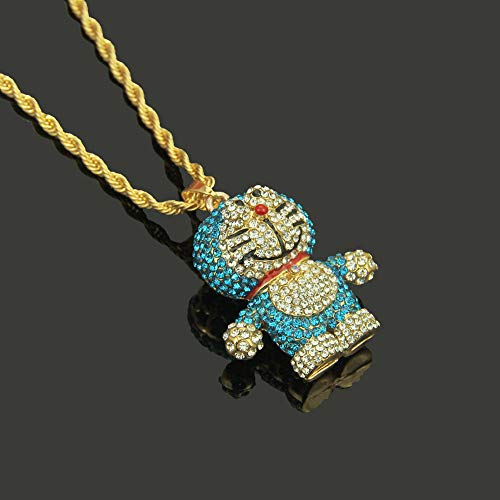 MKHDD Salto de la Cadera hacia Fuera Helado de circonio cúbico Doraemon Gato Collares Pendientes de la joyería Punky Regalo de la Muchacha,Azul