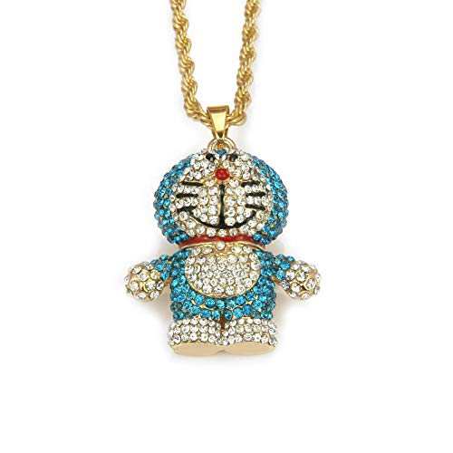 MKHDD Salto de la Cadera hacia Fuera Helado de circonio cúbico Doraemon Gato Collares Pendientes de la joyería Punky Regalo de la Muchacha,Azul