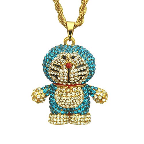 MKHDD Salto de la Cadera hacia Fuera Helado de circonio cúbico Doraemon Gato Collares Pendientes de la joyería Punky Regalo de la Muchacha,Azul