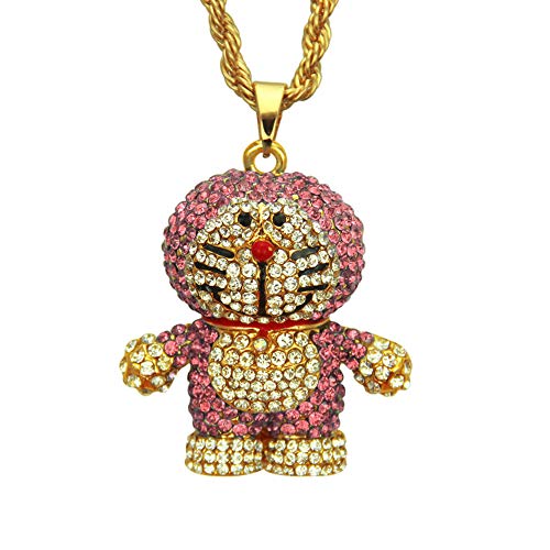 MKHDD Salto de la Cadera hacia Fuera Helado de circonio cúbico Doraemon Gato Collares Pendientes de la joyería Punky Regalo de la Muchacha,Rojo